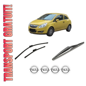 Set 3 stergatoare OPEL CORSA D Hatchback Van (S07) din 2006-2014, pentru parbriz si luneta fata si spate auto, Bosch Twin-Aerotwin Multi, din cauciuc siliconat rezistent, 4 Stickere Auto OPEL