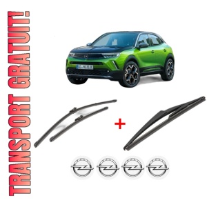 Set 3 stergatoare OPEL MOKKA din 2012 - 2019, pentru parbriz si luneta fata si spate auto, Valeo Silencio, din cauciuc siliconat rezistent, 4 Stickere Auto OPEL