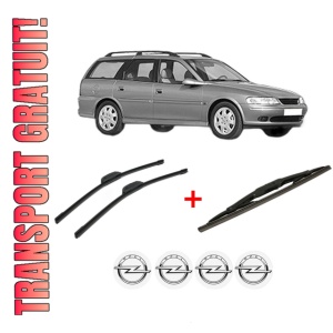 Set 3 stergatoare OPEL VECTRA B Estate (J96) din 1996 - 2003, pentru parbriz si luneta fata si spate auto, Bosch Twin, din cauciuc siliconat rezistent, 4 Stickere Auto OPEL