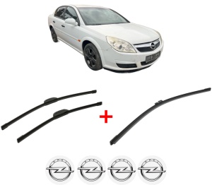 Set 3 stergatoare OPEL VECTRA C (Z02) din 2006 - 2008, pentru parbriz si luneta fata si spate auto, Bosch Aerotwin, din cauciuc siliconat rezistent, 4 Stickere Auto OPEL v6251