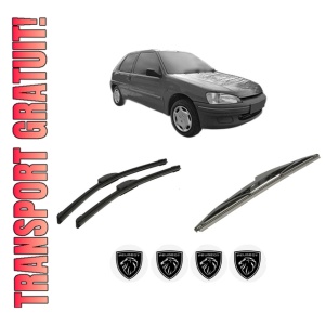 Set 3 stergatoare PEUGEOT 106 Van II Hatchback Van (1S_) din 1996-2001, pentru parbriz si luneta fata si spate auto, Bosch Twin-Aerotwin Retrofit, din cauciuc siliconat rezistent, 4 Stickere Auto PEUGEOT