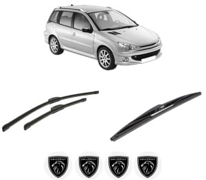 Set 3 stergatoare PEUGEOT 206 SW (2E/K) din 2002-2008, pentru parbriz si luneta fata si spate auto, Bosch Twin-Aerotwin Retrofit, din cauciuc siliconat rezistent, 4 Stickere Auto PEUGEOT - Img 2
