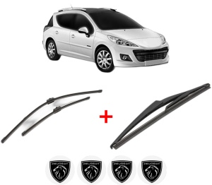 Set 3 stergatoare PEUGEOT 207 SW Estate Van (WK_) din 2007 - 2012, pentru parbriz si luneta fata si spate auto, Valeo Silencio, din cauciuc siliconat rezistent, 4 Stickere Auto PEUGEOT v14350