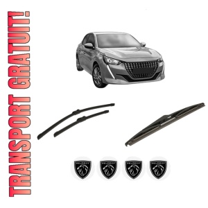 Set 3 stergatoare PEUGEOT 208 II (UB_, UP_, UW_, UJ_) din 2019-2023, pentru parbriz si luneta fata si spate auto, Bosch Twin-Aerotwin, din cauciuc siliconat rezistent, 4 Stickere Auto PEUGEOT