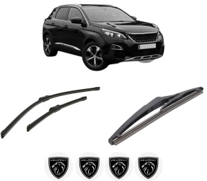 Set 3 stergatoare PEUGEOT 3008 II SUV (MC_, MR_, MJ_, M4_) din 2016-2023, pentru parbriz si luneta fata si spate auto, Bosch Twin-Aerotwin, din cauciuc siliconat rezistent, 4 Stickere Auto PEUGEOT - Img 2