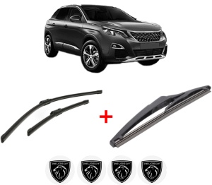 Set 3 stergatoare PEUGEOT 3008 Van (MR_, MC_, MJ_) din 2016, pentru parbriz si luneta fata si spate auto, Bosch Twin, din cauciuc siliconat rezistent, 4 Stickere Auto PEUGEOT v11405