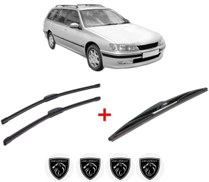 Set 3 stergatoare PEUGEOT 406 Break (8E/F) din 1996 - 2004, pentru parbriz si luneta fata si spate auto, Bosch Twin, din cauciuc siliconat rezistent, 4 Stickere Auto PEUGEOT v8411