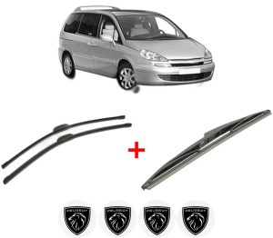 Set 3 stergatoare PEUGEOT 807 (EB_) din 2002 - 2010, pentru parbriz si luneta fata si spate auto, Bosch Twin, din cauciuc siliconat rezistent, 4 Stickere Auto PEUGEOT v8051