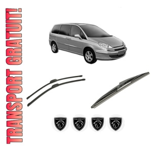 Set 3 stergatoare PEUGEOT 807 Van (EB_) din 2004-2010, pentru parbriz si luneta fata si spate auto, Bosch Twin-Aerotwin Retrofit, din cauciuc siliconat rezistent, 4 Stickere Auto PEUGEOT