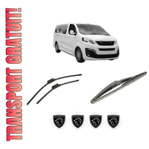 Set 3 stergatoare PEUGEOT EXPERT Bus (V_) din 2016-2023, pentru parbriz si luneta fata si spate auto, Bosch Twin-Aerotwin, din cauciuc siliconat rezistent, 4 Stickere Auto PEUGEOT