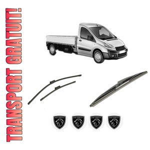 Set 3 stergatoare PEUGEOT EXPERT Platform/Chassis din 2007-2016, pentru parbriz si luneta fata si spate auto, Bosch Twin-Aerotwin, din cauciuc siliconat rezistent, 4 Stickere Auto PEUGEOT