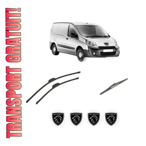 Set 3 stergatoare PEUGEOT EXPERT Van (VF3A_, VF3U_, VF3X_) din 2007-2016, pentru parbriz si luneta fata si spate auto, Bosch Twin-Aerotwin Retrofit, din cauciuc siliconat rezistent, 4 Stickere Auto PEUGEOT