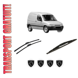Set 3 stergatoare PEUGEOT PARTNER Box Body/MPV (5_, G_) din 1996-2015, pentru parbriz si luneta fata si spate auto, Bosch Twin-Aerotwin Retrofit, din cauciuc siliconat rezistent, 4 Stickere Auto PEUGEOT