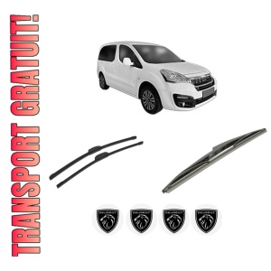 Set 3 stergatoare PEUGEOT PARTNER ORIGIN Box Body/MPV (G_) din 2008-2015, pentru parbriz si luneta fata si spate auto, Bosch Twin-Aerotwin Retrofit, din cauciuc siliconat rezistent, 4 Stickere Auto PEUGEOT