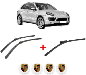 Set 3 stergatoare PORSCHE CAYENNE (92A) din 2010 - 2018, pentru parbriz si luneta fata si spate auto, Bosch Aerotwin, din cauciuc siliconat rezistent, 4 Stickere Auto PORSCHE v6011