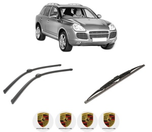 Set 3 stergatoare PORSCHE CAYENNE (9PA) din 2002-2010, pentru parbriz si luneta fata si spate auto, Bosch Twin-Aerotwin, din cauciuc siliconat rezistent, 4 Stickere Auto PORSCHE - Img 2