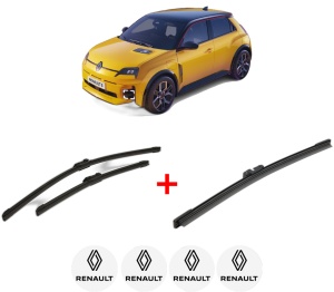 Set 3 stergatoare RENAULT 5 E-TECH din 2025, pentru parbriz si luneta fata si spate auto, Bosch Aerotwin, din cauciuc siliconat rezistent, 4 Stickere Auto RENAULT v6911