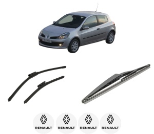 Set 3 stergatoare RENAULT CLIO III (BR0/1, CR0/1) din 2005-2014, pentru parbriz si luneta fata si spate auto, Bosch Twin-Aerotwin, din cauciuc siliconat rezistent, 4 Stickere Auto RENAULT - Img 2