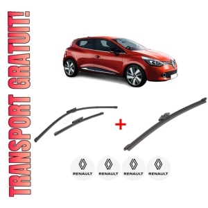 Set 3 stergatoare RENAULT CLIO IV Grandtour (KH_) din 2012 - 2021, pentru parbriz si luneta fata si spate auto, Valeo Silencio, din cauciuc siliconat rezistent, 4 Stickere Auto RENAULT - Img 1