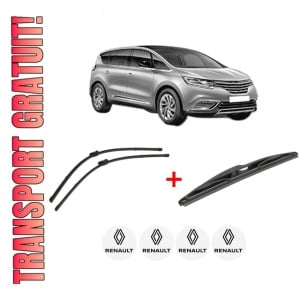 Set 3 stergatoare RENAULT ESPACE V (JR_) din 2015 - 2023, pentru parbriz si luneta fata si spate auto, Valeo Silencio, din cauciuc siliconat rezistent, 4 Stickere Auto RENAULT