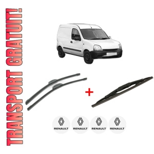 Set 3 stergatoare RENAULT KANGOO Express (FC0/1_) din 1997 - 2008, pentru parbriz si luneta fata si spate auto, Bosch Twin, din cauciuc siliconat rezistent, 4 Stickere Auto RENAULT