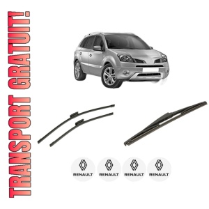 Set 3 stergatoare RENAULT KOLEOS I (HY_) din 2008-2013, pentru parbriz si luneta fata si spate auto, Bosch Twin-Aerotwin Multi, din cauciuc siliconat rezistent, 4 Stickere Auto RENAULT
