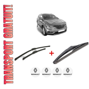Set 3 stergatoare RENAULT KOLEOS II (HC_) din 2016, pentru parbriz si luneta fata si spate auto, Bosch Twin, din cauciuc siliconat rezistent, 4 Stickere Auto RENAULT
