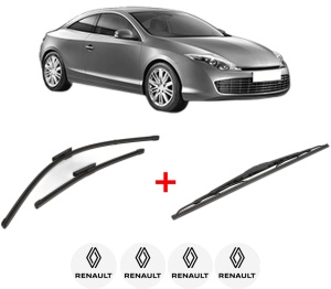 Set 3 stergatoare RENAULT LAGUNA Coupe (DT0/1) din 2008 - 2015, pentru parbriz si luneta fata si spate auto, Valeo Silencio, din cauciuc siliconat rezistent, 4 Stickere Auto RENAULT v14950