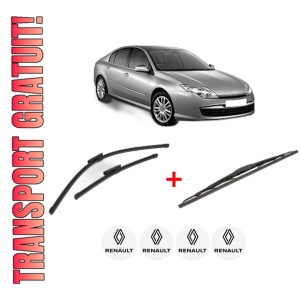 Set 3 stergatoare RENAULT LAGUNA III (BT0/1) din 2007 - 2015, pentru parbriz si luneta fata si spate auto, Valeo Silencio, din cauciuc siliconat rezistent, 4 Stickere Auto RENAULT