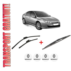 Set 3 stergatoare RENAULT LAGUNA III (BT0/1) din 2007 - 2015, pentru parbriz si luneta fata si spate auto, Bosch Twin, din cauciuc siliconat rezistent, 4 Stickere Auto RENAULT
