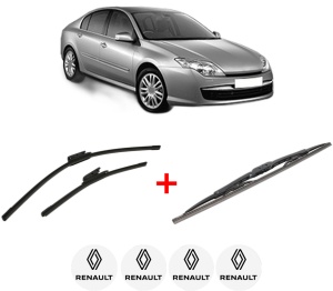 Set 3 stergatoare RENAULT LAGUNA III (BT0/1) din 2007 - 2015, pentru parbriz si luneta fata si spate auto, Bosch Twin, din cauciuc siliconat rezistent, 4 Stickere Auto RENAULT v9551