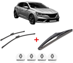 Set 3 stergatoare RENAULT MEGANE IV Hatchback (B9A/M/N_) din 2015, pentru parbriz si luneta fata si spate auto, Bosch Twin, din cauciuc siliconat rezistent, 4 Stickere Auto RENAULT v11345