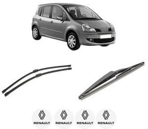 Set 3 stergatoare RENAULT MODUS / GRAND MODUS (F/JP0_) din 2004-2012, pentru parbriz si luneta fata si spate auto, Bosch Twin-Aerotwin, din cauciuc siliconat rezistent, 4 Stickere Auto RENAULT - Img 2