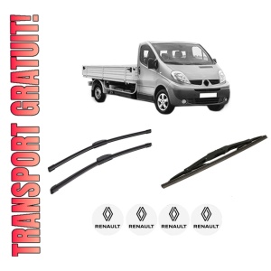 Set 3 stergatoare RENAULT TRAFIC II Platform/Chassis (EL) din 2007, pentru parbriz si luneta fata si spate auto, Bosch Twin-Aerotwin Retrofit, din cauciuc siliconat rezistent, 4 Stickere Auto RENAULT
