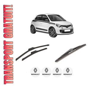 Set 3 stergatoare RENAULT TWINGO III (BCM_, BCA_) din 2014-2020, pentru parbriz si luneta fata si spate auto, Bosch Twin-Aerotwin, din cauciuc siliconat rezistent, 4 Stickere Auto RENAULT - Img 1