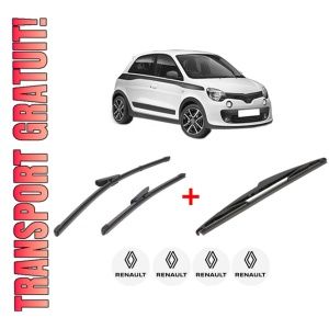 Set 3 stergatoare RENAULT TWINGO III (BCM_, BCA_) din 2014, pentru parbriz si luneta fata si spate auto, Valeo Silencio, din cauciuc siliconat rezistent, 4 Stickere Auto RENAULT - Img 1