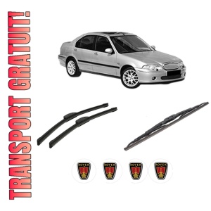 Set 3 stergatoare ROVER 45 I Saloon (RT) din 2000-2005, pentru parbriz si luneta fata si spate auto, Bosch Twin-Aerotwin Retrofit, din cauciuc siliconat rezistent, 4 Stickere Auto ROVER