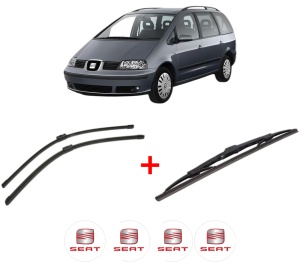 Set 3 stergatoare SEAT ALHAMBRA VAN (7V8, 7V9) din 1996 - 2010, pentru parbriz si luneta fata si spate auto, Bosch Twin, din cauciuc siliconat rezistent, 4 Stickere Auto SEAT v9791
