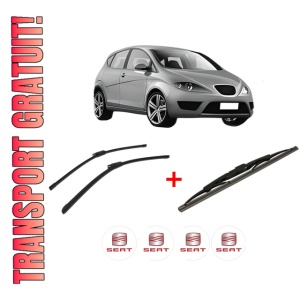 Set 3 stergatoare SEAT ALTEA (5P1) din 2004 - 2015, pentru parbriz si luneta fata si spate auto, Bosch Twin, din cauciuc siliconat rezistent, 4 Stickere Auto SEAT