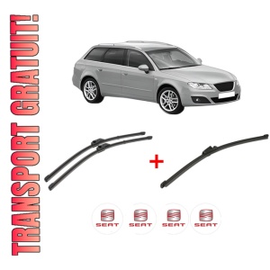 Set 3 stergatoare SEAT EXEO ST (3R5) din 2009 - 2013, pentru parbriz si luneta fata si spate auto, Valeo Silencio Xtrm, din cauciuc siliconat rezistent, 4 Stickere Auto SEAT