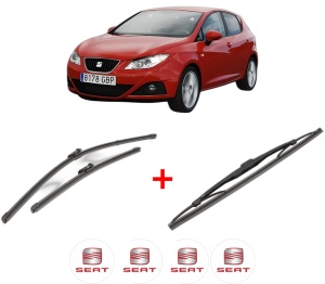 Set 3 stergatoare SEAT IBIZA IV Hatchback Van (6J1) din 2008 - 2015, pentru parbriz si luneta fata si spate auto, Valeo Silencio, din cauciuc siliconat rezistent, 4 Stickere Auto SEAT v14890