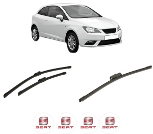 Set 3 stergatoare SEAT IBIZA IV SC (6J1, 6P5) din 2008-2016, pentru parbriz si luneta fata si spate auto, Bosch Aerotwin-Aerotwin, din cauciuc siliconat rezistent, 4 Stickere Auto SEAT - Img 2