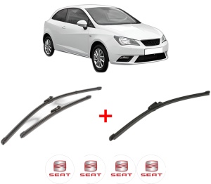 Set 3 stergatoare SEAT IBIZA IV SC (6J1, 6P5) din 2008 - 2016, pentru parbriz si luneta fata si spate auto, Valeo Silencio Xtrm, din cauciuc siliconat rezistent, 4 Stickere Auto SEAT v15010
