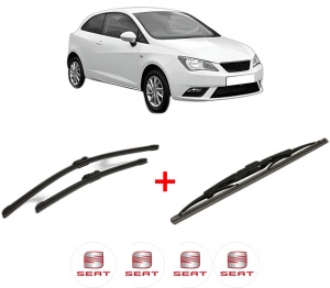 Set 3 stergatoare SEAT IBIZA IV SC (6J1, 6P5) din 2008 - 2016, pentru parbriz si luneta fata si spate auto, Bosch Twin, din cauciuc siliconat rezistent, 4 Stickere Auto SEAT v7691