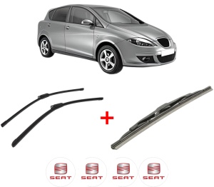 Set 3 stergatoare SEAT TOLEDO III (5P2) din 2004 - 2009, pentru parbriz si luneta fata si spate auto, Bosch Twin, din cauciuc siliconat rezistent, 4 Stickere Auto SEAT v10631