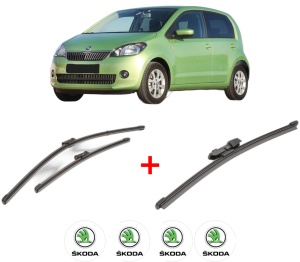 Set 3 stergatoare SKODA CITIGO (NF1) din 2011 - 2019, pentru parbriz si luneta fata si spate auto, Valeo Silencio Xtrm, din cauciuc siliconat rezistent, 4 Stickere Auto SKODA v13330