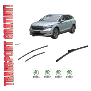 Set 3 stergatoare SKODA ENYAQ iV SUV (5AZ) din 2020-2025, pentru parbriz si luneta fata si spate auto, Bosch Aerotwin-Aerotwin, din cauciuc siliconat rezistent, 4 Stickere Auto SKODA