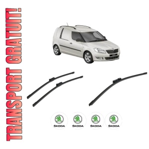 Set 3 stergatoare SKODA FABIA II Praktik (545) din 2013-2014, pentru parbriz si luneta fata si spate auto, Bosch Aerotwin-Aerotwin, din cauciuc siliconat rezistent, 4 Stickere Auto SKODA