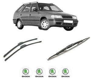 Set 3 stergatoare SKODA FELICIA II Estate (6U5) din 1996-2001, pentru parbriz si luneta fata si spate auto, Bosch Twin-Aerotwin Retrofit, din cauciuc siliconat rezistent, 4 Stickere Auto SKODA - Img 2