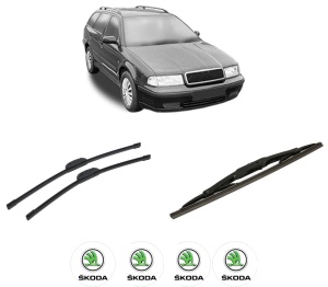 Set 3 stergatoare SKODA Octavia I Estate Van (1U5) din 2000-2010, pentru parbriz si luneta fata si spate auto, Bosch Twin-Aerotwin Retrofit, din cauciuc siliconat rezistent, 4 Stickere Auto SKODA - Img 2